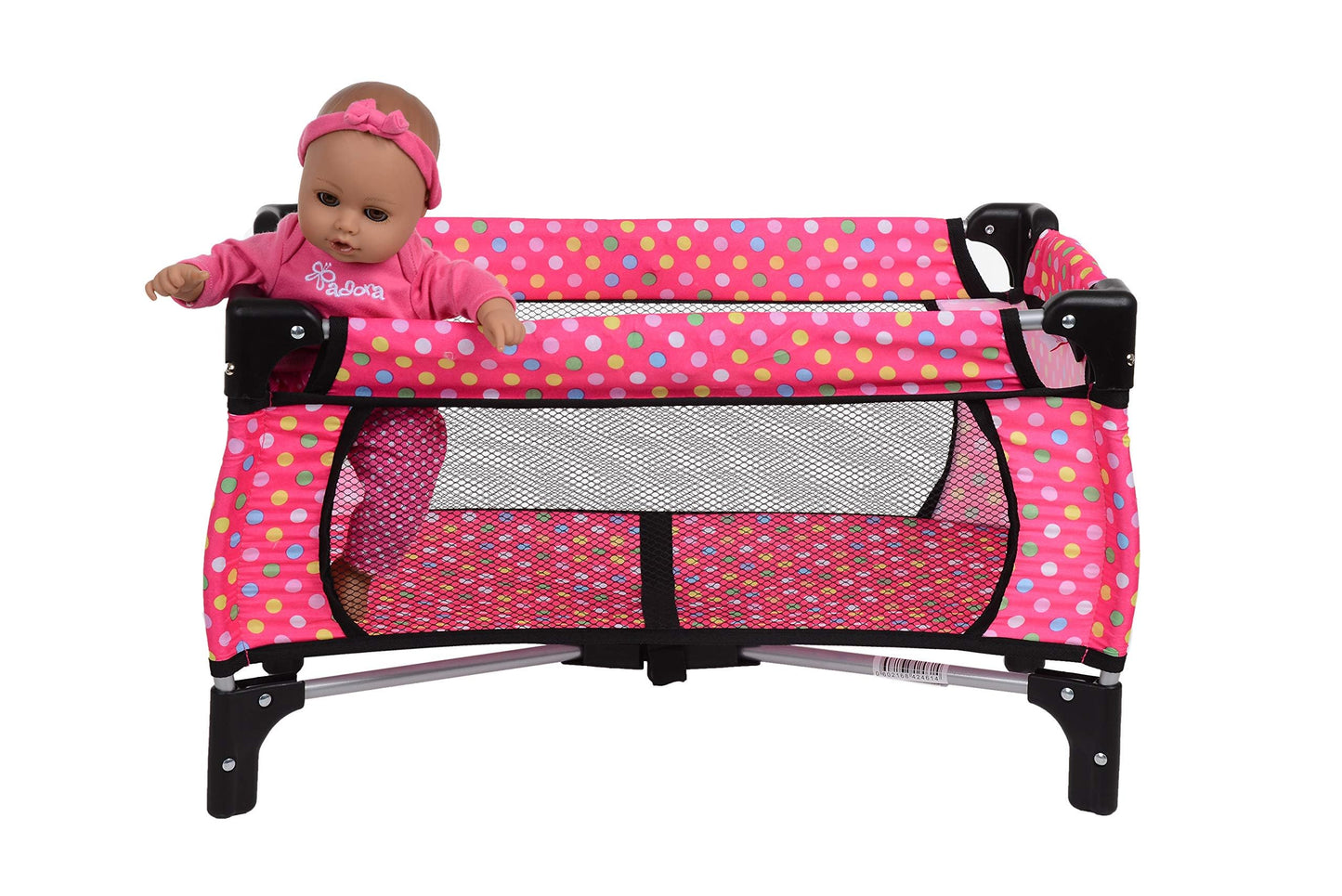 Fash N Kolor Doll Pack N Play Crib Polka Dot Design Fits Up To 18'' Dolls (Pink Polkadot)