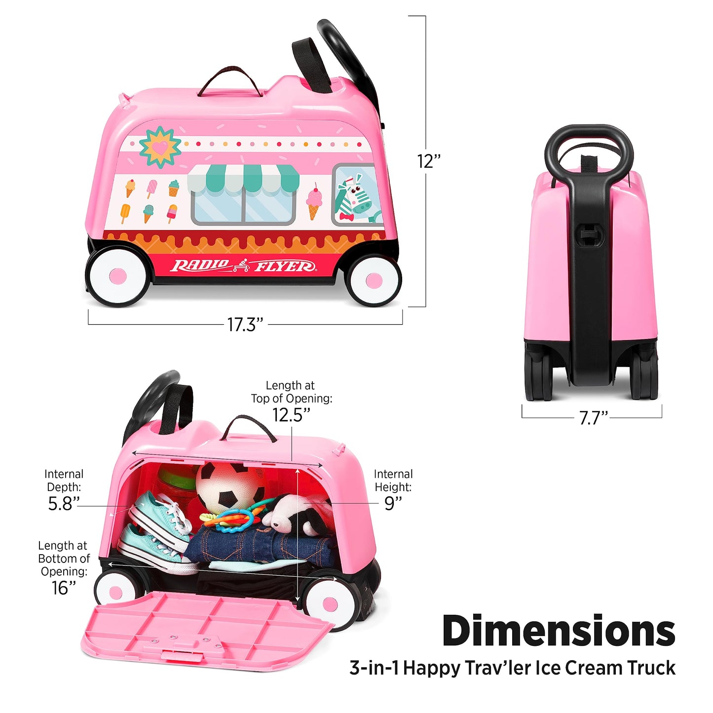 Radio Flyer 3-in-1 Happy Trav’ler Ice Cream Truck Ride-On Toy, Large, Plastic, Ages 2-5