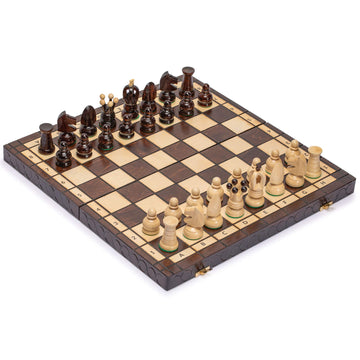Husaria European International Chess Wooden Game Set, King'S Classic - 18-Inch Large Size Chess Set - Folding Board With Felt Bottom Chessmen