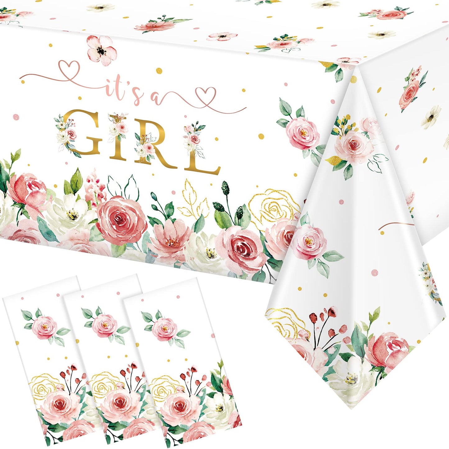 Pajean 3 Pack Floral Baby Shower Tablecloth Decoration It s a Girl Baby Shower Party Tablecloths Pink Flowers Table Cover for K