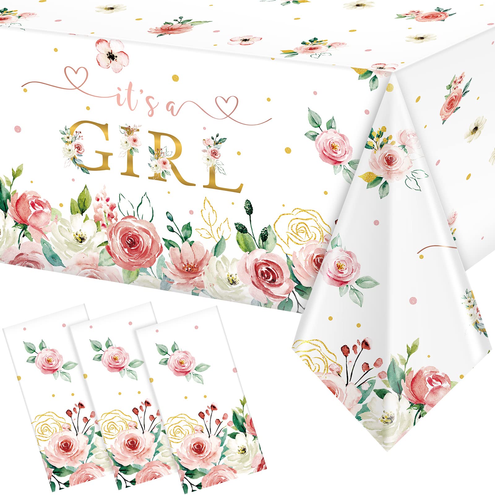Pajean 3 Pack Floral Baby Shower Tablecloth Decoration It s a Girl Baby Shower Party Tablecloths Pink Flowers Table Cover for K