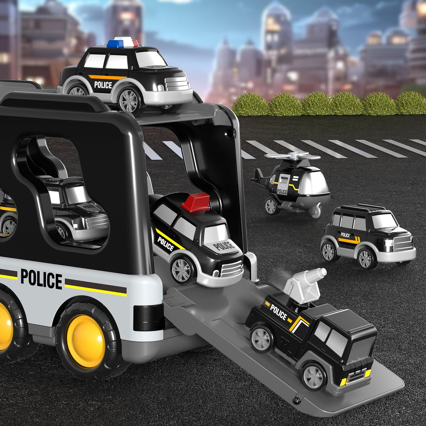 Beby Buty 7 in 1 Police Trucks Cars Toys for Toddlers 3-5, Boy Toddler Car Truck Toys with Light Sound, Birthday Gifts Toys for