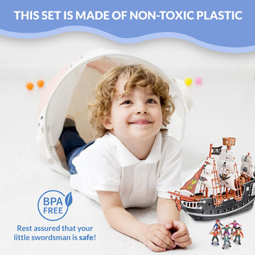 Howboutdis Pirate Playset - 10 Inch Pirate Ship With 2 Inch Pirate Figurines - Hours Of Imaginative Play- Makes A Great Gift Or A Fun Prize - Ages 3Yrs+
