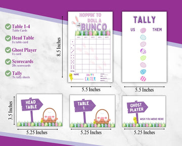 Easter Bunco Theme Set - Bunco Score Sheets - Spring Themed Bunco - Easter Scorecards - Tally Sheets - Ghost Player - Bunco Babe