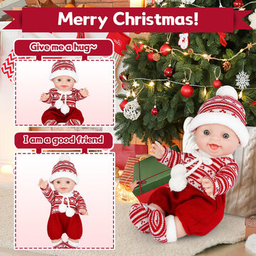 Deao Christmas Baby Doll Toys 13 Inch Newborn Cute Baby Doll With Christmas Clothes Hat And Socks,Baby’S First Christmas Doll Christmas Holiday Toy For Boys & Girls,Infants And Toddler