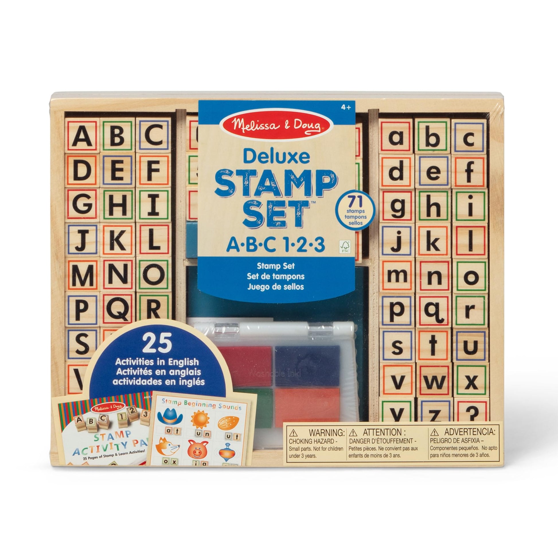 Melissa & Doug Deluxe Wooden Toy Stamp Set ABCs 123s Arts and Crafts Stamp Sets and Stencils 3+ Gift for Boy or Girl