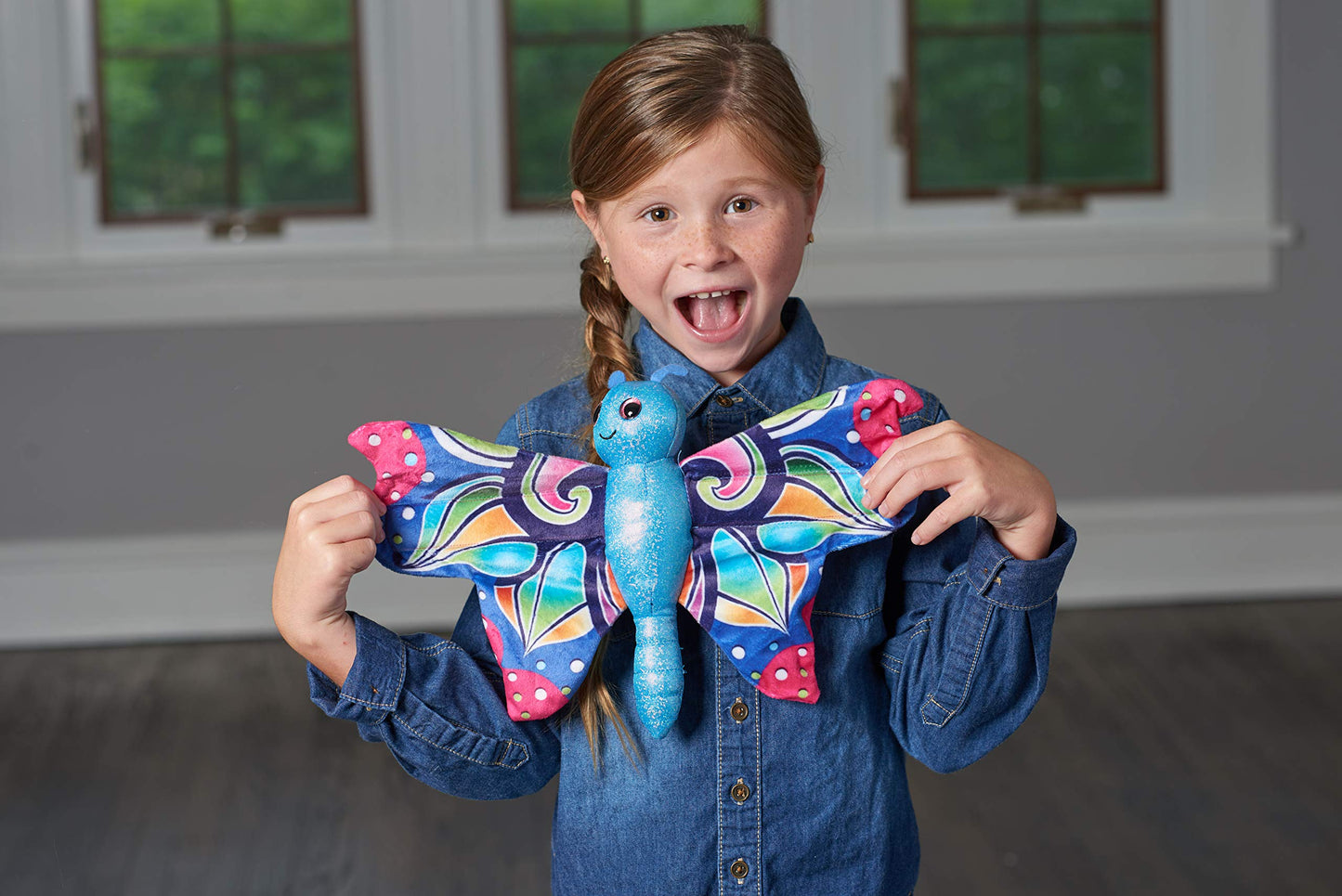 Wild Republic Huggers Butterfly Blue Plush Toy, Slap Bracelet, Stuffed Animal, Kids Toys, 8'