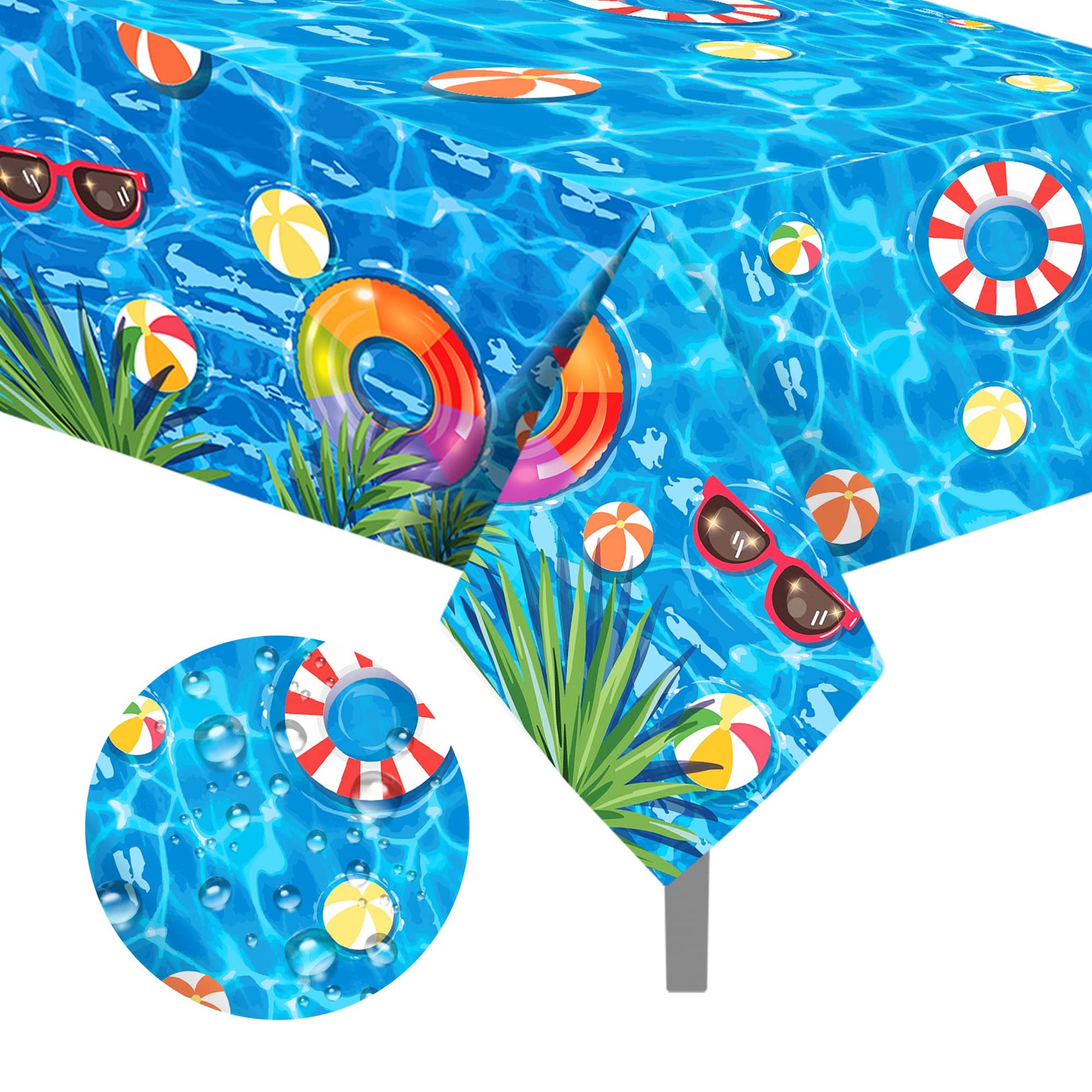 peony man 4 Pieces Pool Party Tablecloth Plastic Summer Table Cover Disposable Hawaiian Tablecloth for Beach Summer Birthday Swi