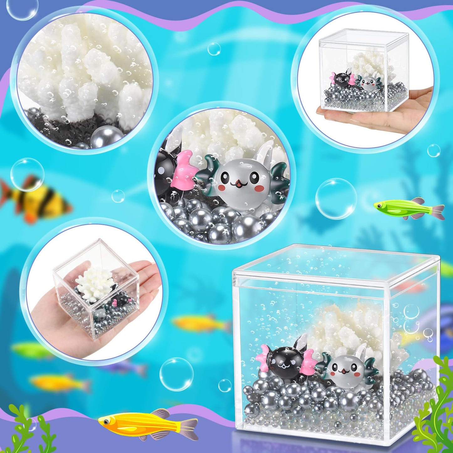 HyDren Mini Axolotl Figures Toy DIY Axolotl Tank Handmade Craft Birthday Party Gifts for Bedroom Living Room Home Table Decorati