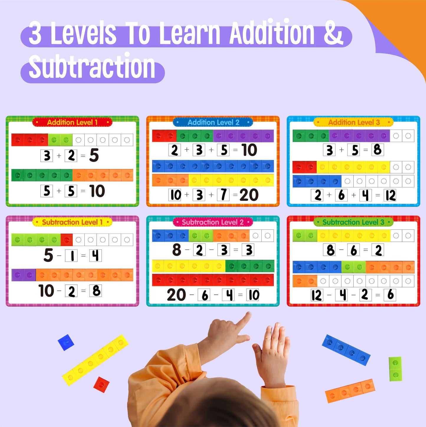 SpriteGru Math Linking Cubes Set - 100 Multicolor Plastic Counting Blocks with 30 Activities, Model Gru546, Small Size, Fun & Educational