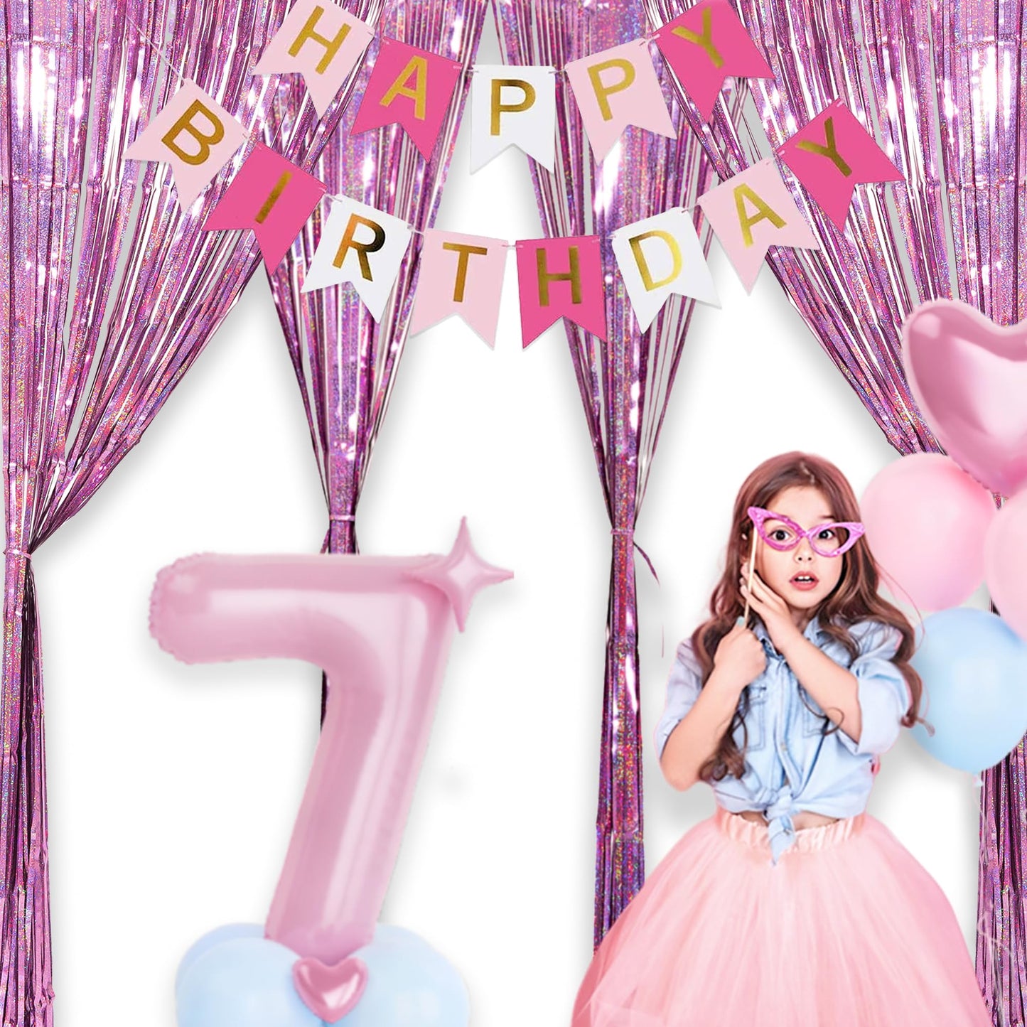 MALANKU 2 Pack Foil Fringe Backdrop Curtains Pink Party Decorations - 3.3 x 8.2ft Tinsel Curtain Photo Backdrops for Birthdays C