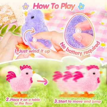 Sevenq Wind Up Toys For Kids Easter Basket Stuffers, 9Pcs Jumping Plush Chicks Small Fidget Toys For Easter Egg Hunt Treasure Bo