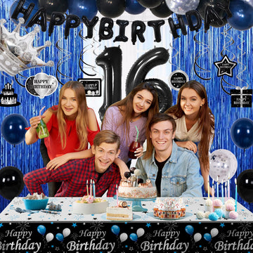 16Th Birthday Decorations For Boys, 73Pcs Blue Black Happy 16Th Birthday Balloons For Girls, 16 Years Old Bday Party Supplies Wi