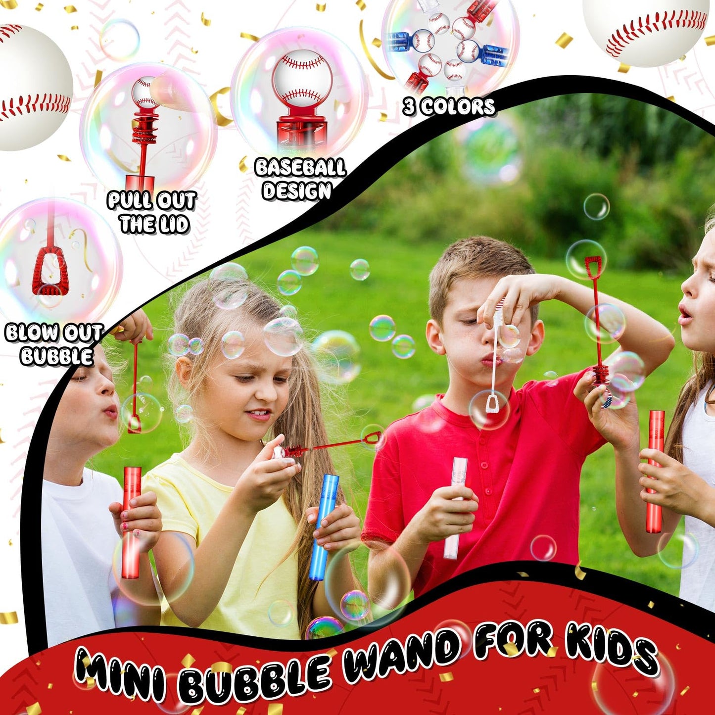 Hollowfly 24 Pcs Baseball Bubble Wands Baseball Party Favors Birthday Bubble Wand Bulk Baseball Themed Party Decorations For Out