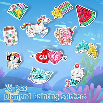 Cymbana 5D Painting Diamond Stickers Kits 25 Pcs Diamonds Dots Arts And Crafts For Kids Ages 6-8 8-12 Contains Unicorn, Mermaid,