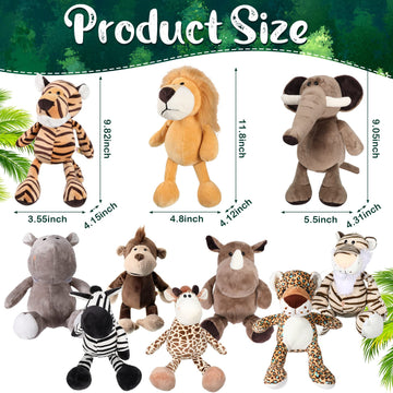 Hydren 10 Pcs Safari Stuffed Animals Plush Jungle Animal Toys For Girls Boys, Elephant Giraffe Lion Tiger Monkey Rhinoceros Zebr