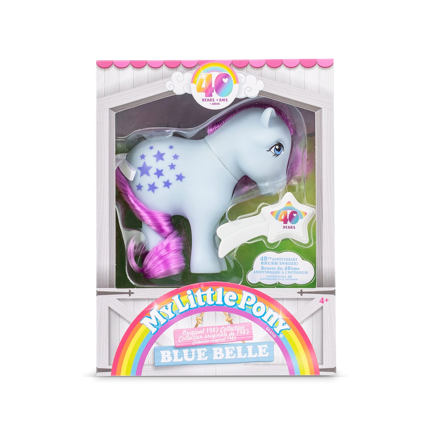 Basic Fun My Little Pony 40th Anniversary Blue Belle Figure, 4-Inch, Brushable Mane, Ages 4+, Original 1983 Collection