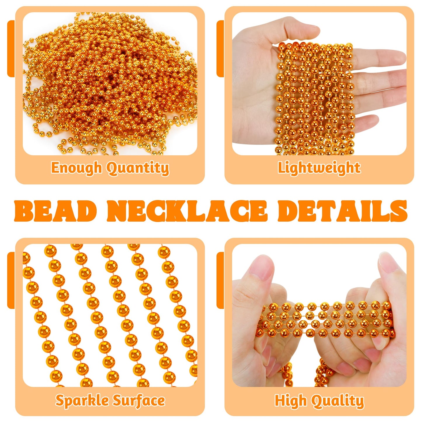 100 Pcs Mardi Gras Beads, 33'' Orange Beads Bulk, Mardi Gras Beads Necklaces Bulk For Parade Throw Accessories Set, Round Beaded