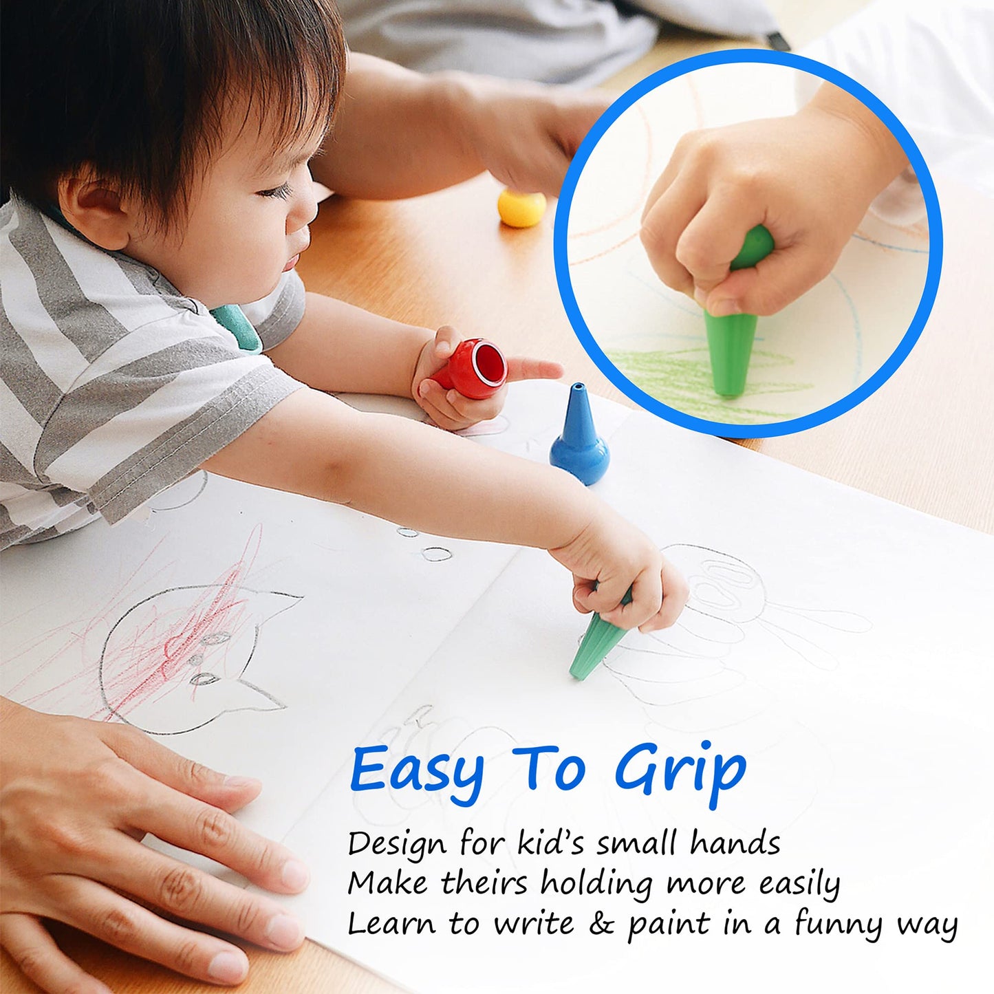 Gibot 12 Colors Toddler Crayons - Safe Palm Grip, Stackable, 12 Count, Paraffin, Model QC002
