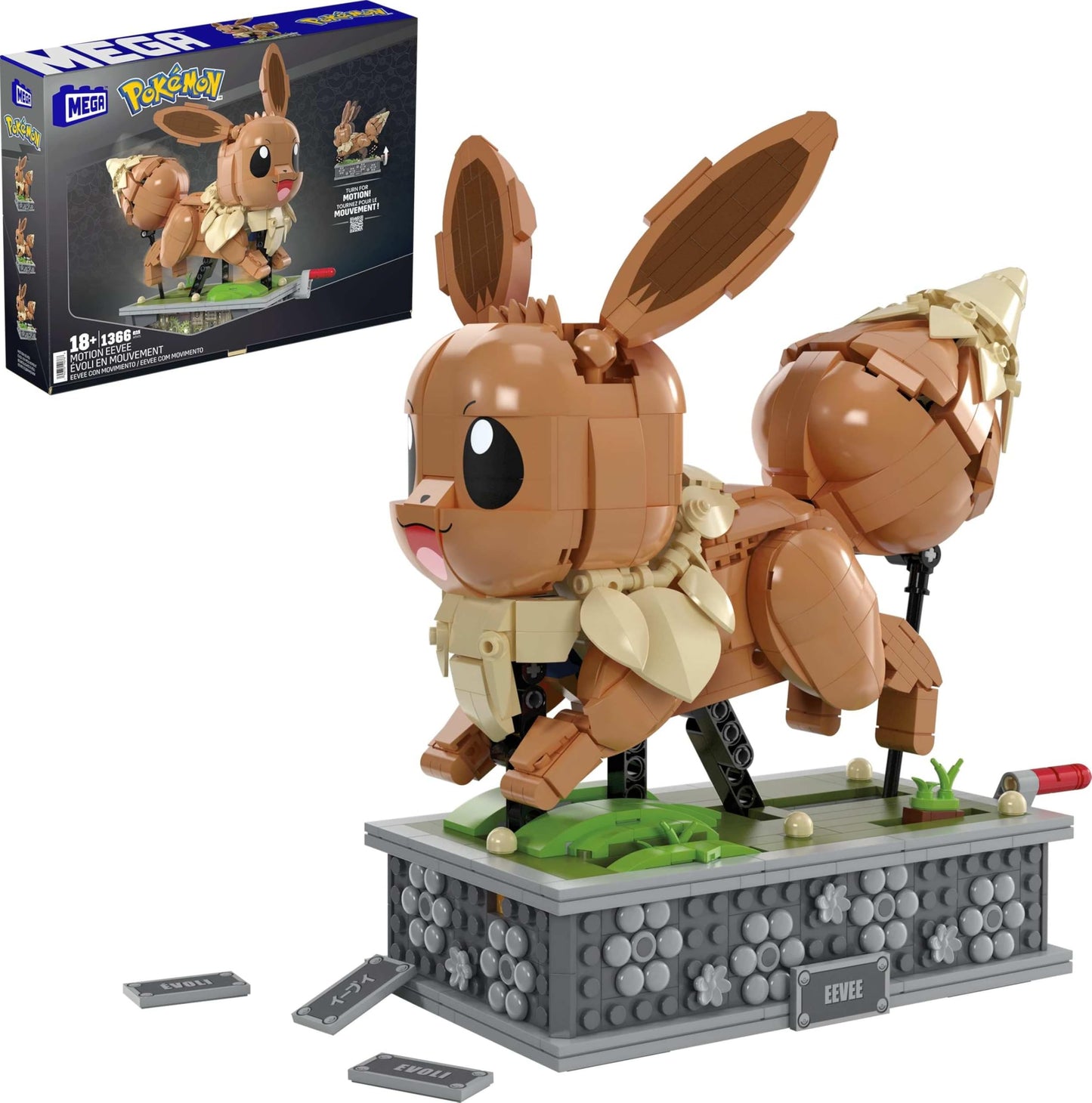 Mega Pokémon Action Figure Building Set - Motion Eevee, 1366 Pieces, Plastic, Multicolor, Model HTH71