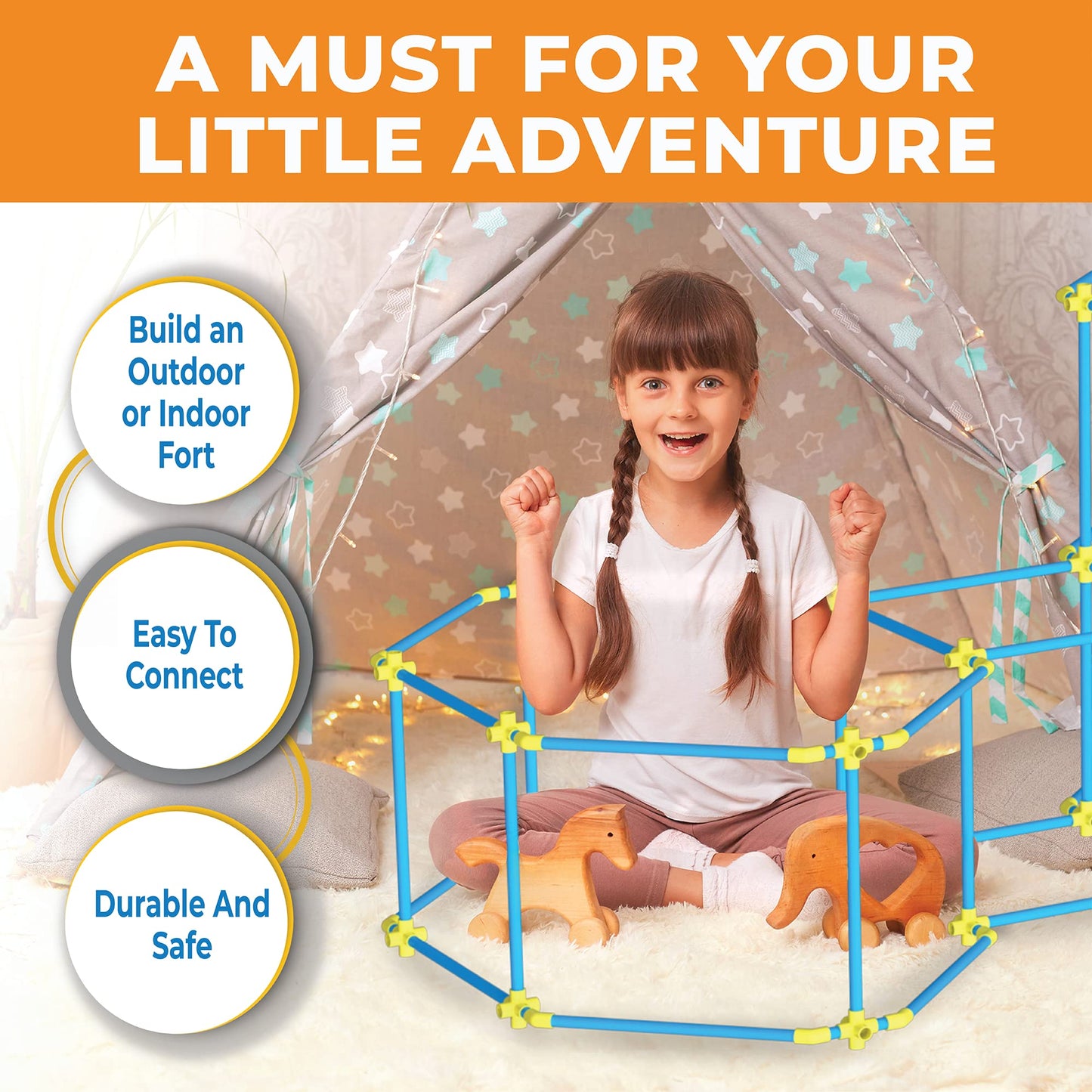 Fortstix Fort Building Kit for Kids - 180pc Modular STEM Toy Set, DIY Indoor & Outdoor Play Structures, Plastic Playset for Girls & Boys