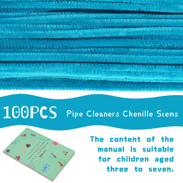 Giwrmu 100 Pieces Pipe Cleaners Chenille Stem, Turquoise Pipe Cleaners Craft, Fuzzy Sticks Craft Supplies, Colored Pipe Cleaner