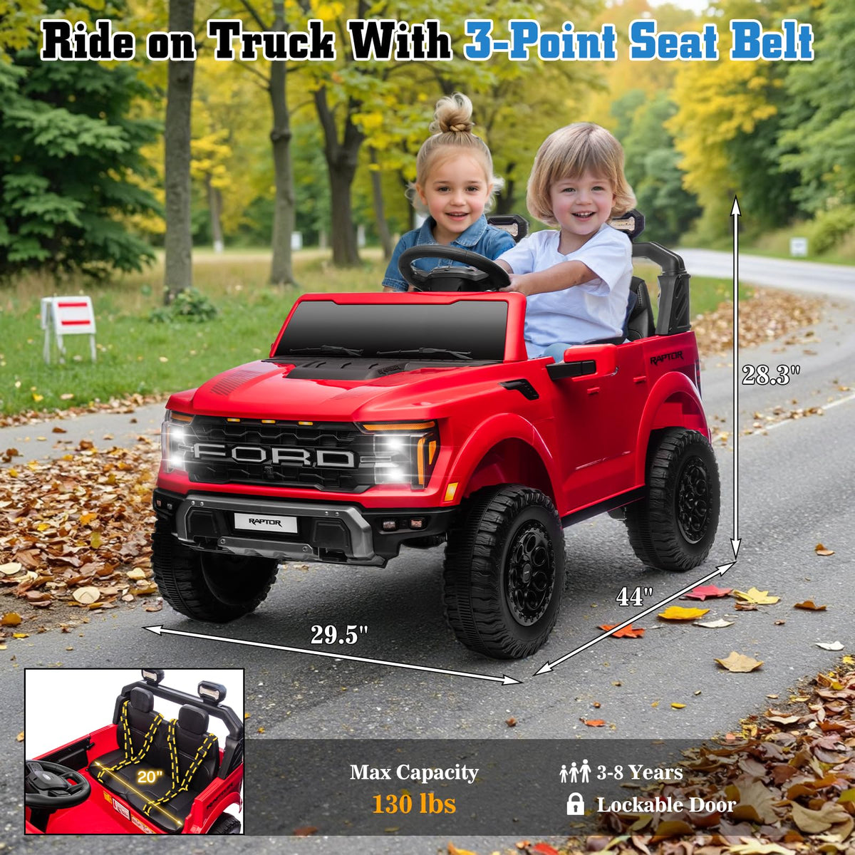 Mutes Raptor SEGMART Ford F-150 Raptor Electric Ride-On Car, Red, 24V – Toytooth