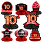 Happy 10Th Birthday Red And Black Table Honeycomb Centerpieces Balloons Theme Decor Table Decorations Table Toppers For Girls Women Princess 10 Years Old Birthday Party Bday Supplies Background Gold