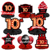 Happy 10Th Birthday Red And Black Table Honeycomb Centerpieces Balloons Theme Decor Table Decorations Table Toppers For Girls Women Princess 10 Years Old Birthday Party Bday Supplies Background Gold