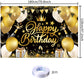 Black Gold Happy Birthday Backdrop Decorations Black Gold Happy Birthday Banner Black Gold Birthday Photo Background For Home In