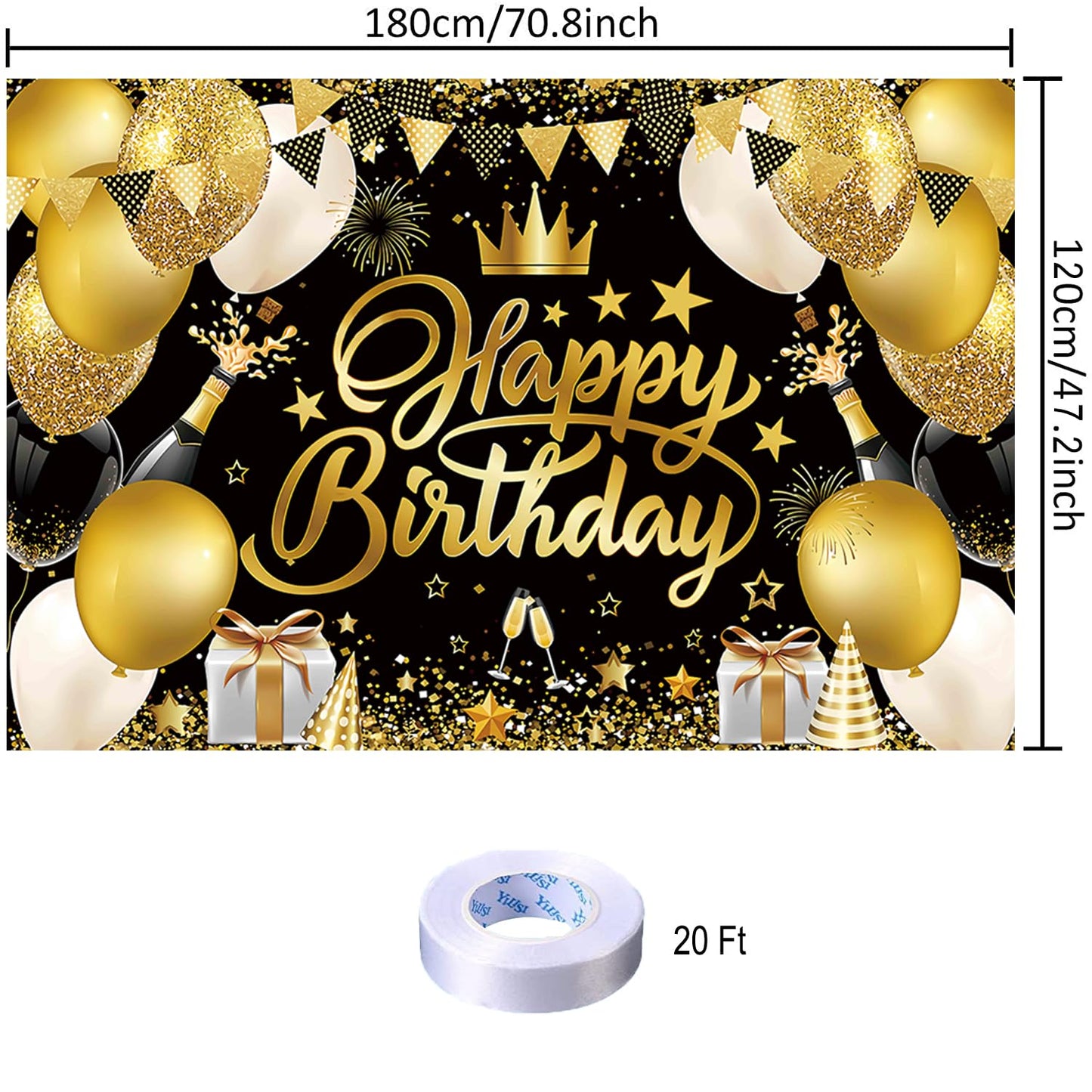 Black Gold Happy Birthday Backdrop Decorations Black Gold Happy Birthday Banner Black Gold Birthday Photo Background For Home In