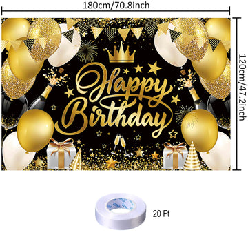 Black Gold Happy Birthday Backdrop Decorations Black Gold Happy Birthday Banner Black Gold Birthday Photo Background For Home In
