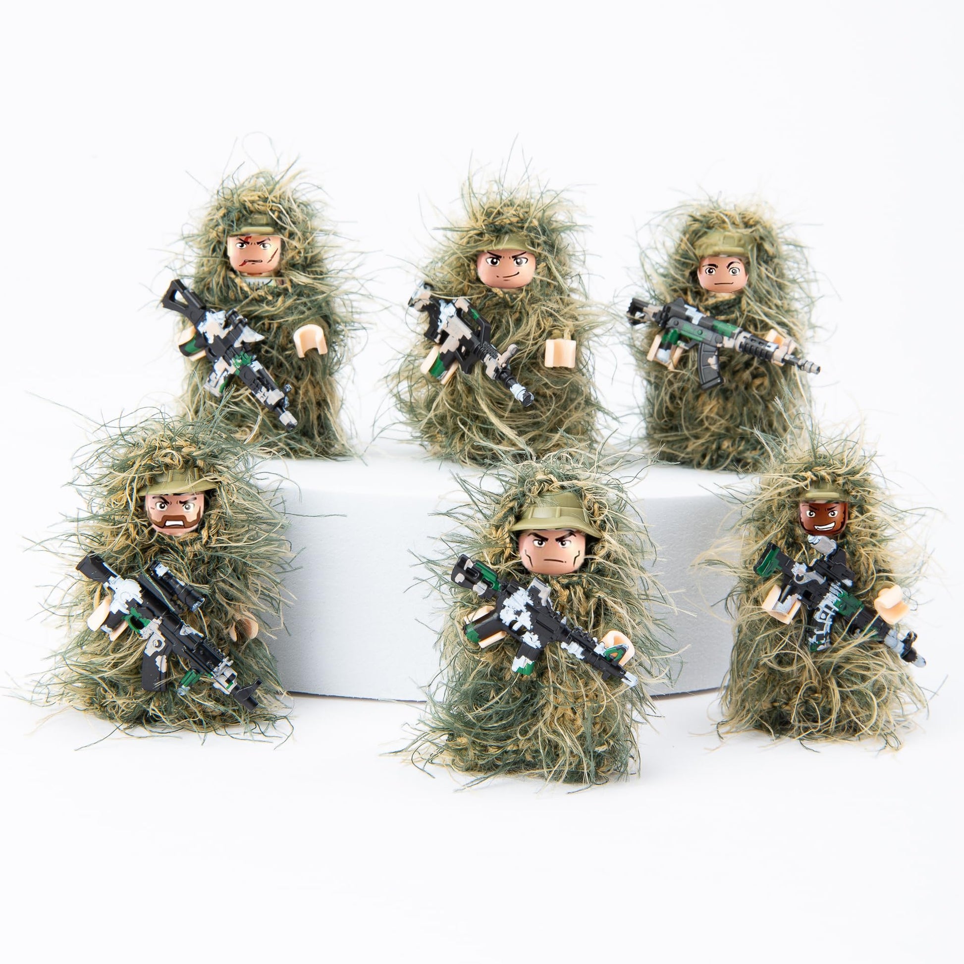 Yanscian Military Camouflage Soldiers  Action Minifigures in Jungle Fatigues  Special Forces Soldier Figures in Ghillie Suit with  and Accessories Gift (6 Included)