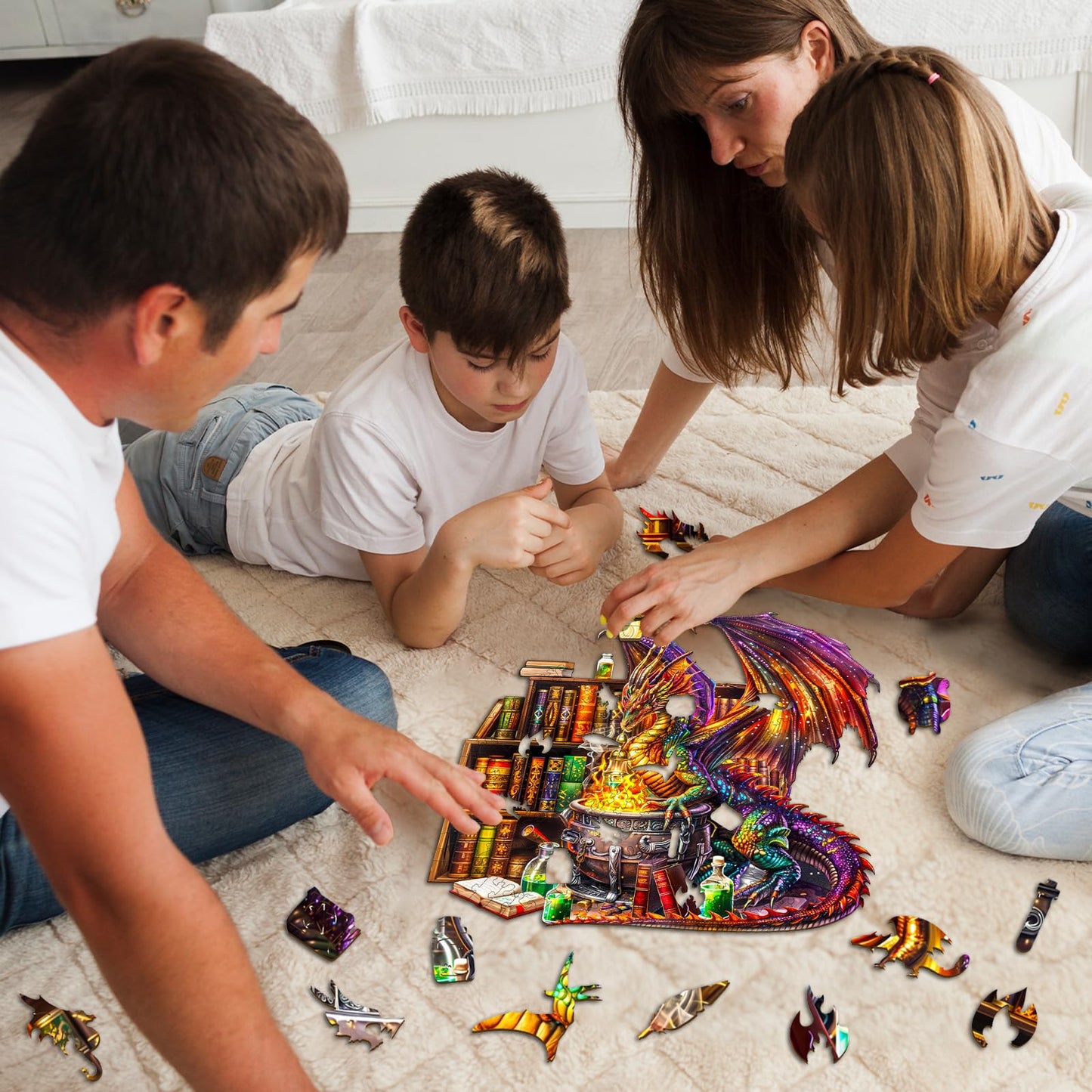 Wooden Puzzles for mature-themeds - Challenging Dragon Magic Potion mature-themed Puzzle  Unique Animal Shaped Wooden Jigsaw Puzzles for mature-themeds  Creative Gifts Family Games 13.4 * 12.8in 300pcs