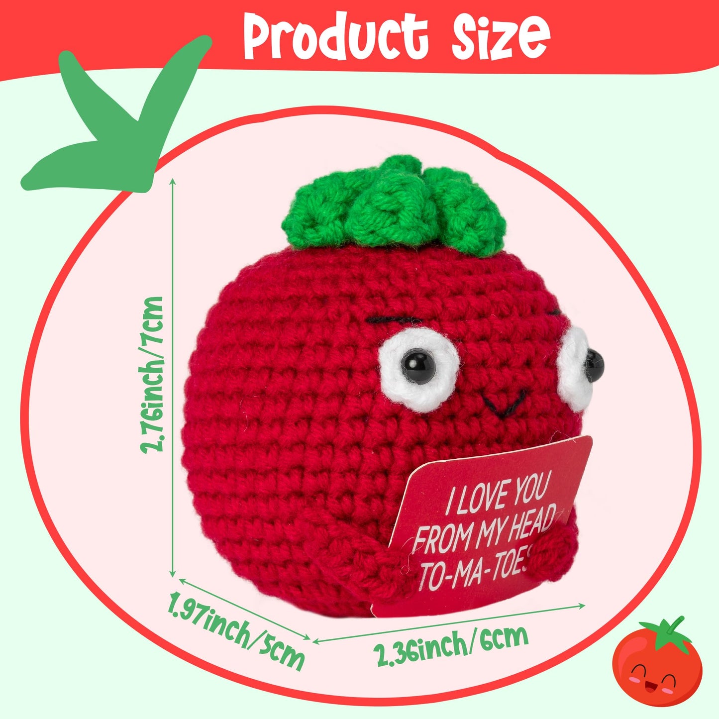 DJianrang Handmade Positive Tomato Crochet Doll with Encouragement Words Card, Mini Plush Knitted Crochets Toy Cute Emotional Su