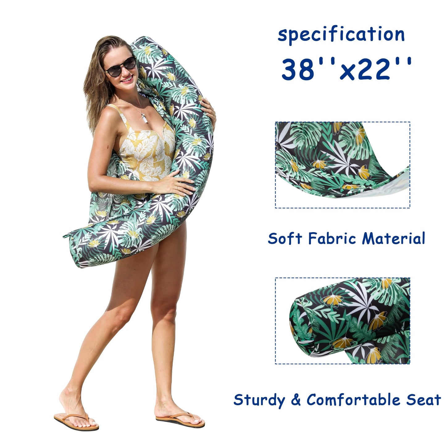 Finduwill Inflatable Pool Floats Chair - 2 Pack Fabric Covered Pool Lounger Float With Sling, Swimming Noodle Chairs Pool Floati