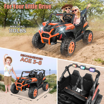 Hikole 24V Ride On Toys For Big Kids, 2 Seater Power Wheels 24V Electric Truck W/Remote Control, 20'' Spacious Seat, 4 Shock Abs