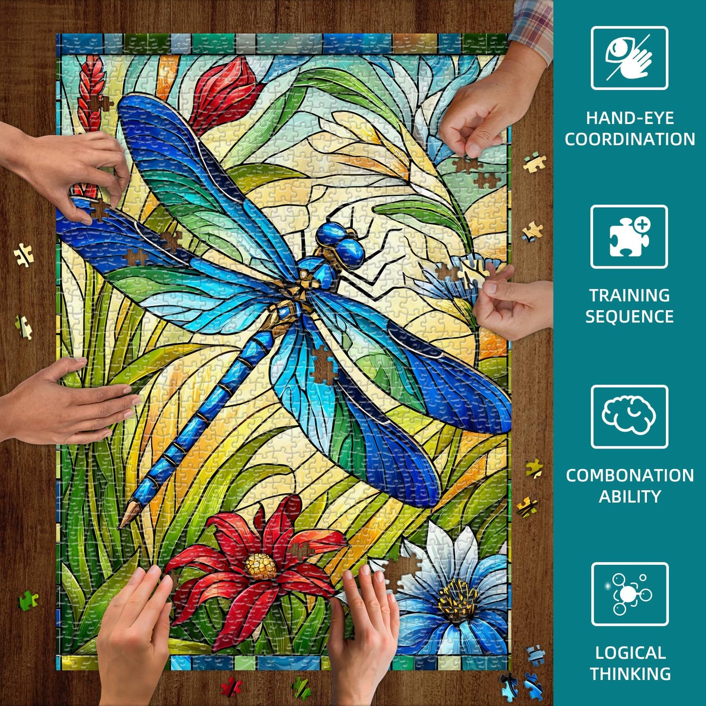 Sutinban Stained Glass Dragonfly 1000 Piece Puzzles  Jigsaw Puzzle 1000 Pieces for mature-themeds  Coolest mature-themed Puzzles for Happy Family Time  Great Gift for Jigsaw Puzzle Lovers  27.5?x19.7?