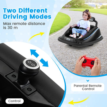 Olakids Bumper Car For Toddlers, 12V Kids Electric Ride On Toy With Remote Control, Battery Powered Vehicle Racer For Baby, 360 Degree Spin Rotation, Colorful Flashing Led Lights, Music (Black)