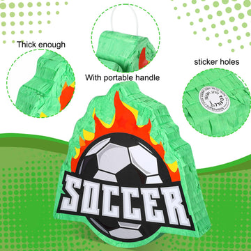 Hollowfly 162 Pcs Soccer Piata Soccer Party Favors with Blindfold Confetti Bat Mini Stress Balls Keychains Wristbands Whistles E