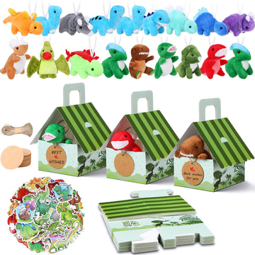 Spakon 72 Pcs Dinosaur Party Favors for Boys and Girls Includes 12 Sets Mini Dinosaur Stuffed Animals Plush Keychains Gift Box H