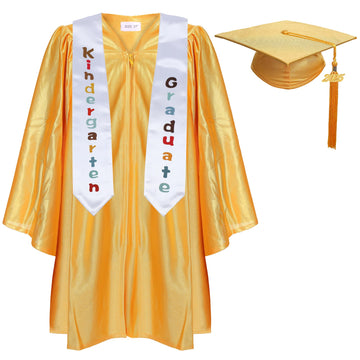 Newrara Kindergarten Graduation Cap And Gown Stole Package For Kids (Gold, 24)