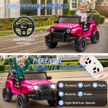 Okybaby Ride On Truck Car, 12V Kids' Electric Vehicles W/Parents Control, Ride On Toys For Toddlers With Music, Bluetooth, Four-