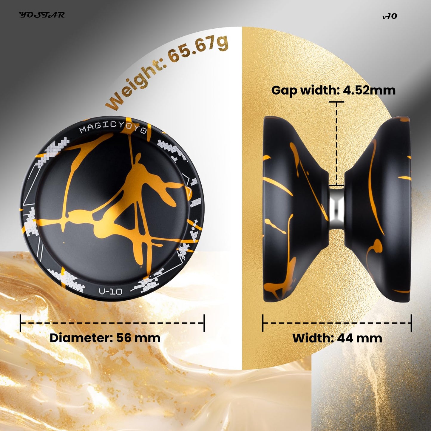 Magicyoyo V10 Black Golden Unresponsive Yoyo Professional Finger Spin Yoyo With 12 Yoyo Strings, Yoyo Case, Yoyo Glove