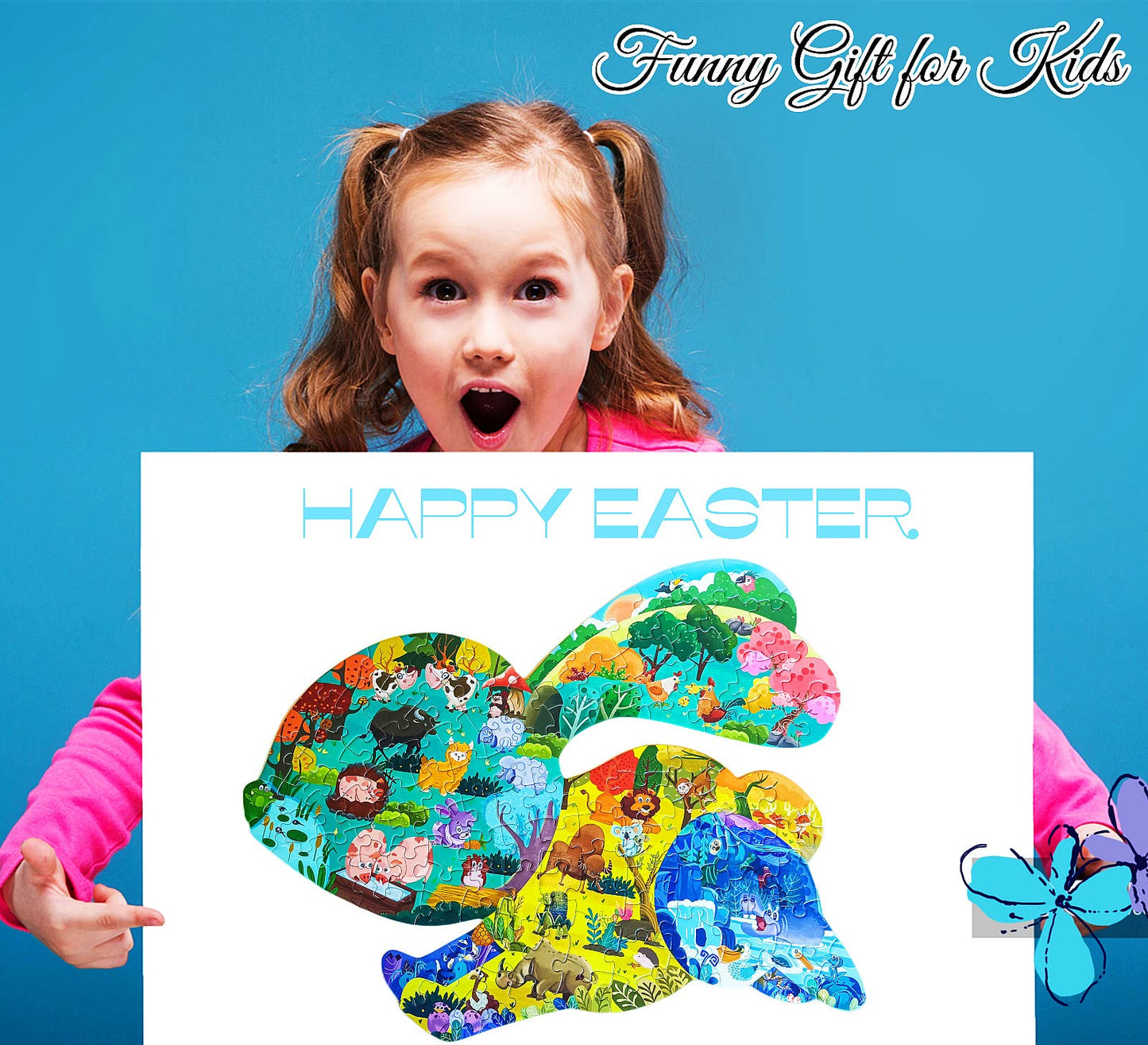 Puzzles For Kids Ages 4-6-8,120 Piece Jigsaw Puzzles Rabbit Shaped Learning Educational Toys Gifts For Boys Girl Age 4 5 6 8 Birthday Halloween Christmas Party Favors