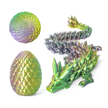 Flavery 3D Printed Dragon In Egg - Tricolor Egg With Flexible Crystal Dragon Inside, Colorful Fidget Toy, Birthday Gift, Desk Pe