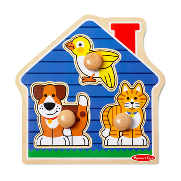 Melissa & Doug Jumbo Peg Wooden Puzzle - Multi-color Animal Puzzles for Toddlers Ages 1+, Small Size Educational Toy