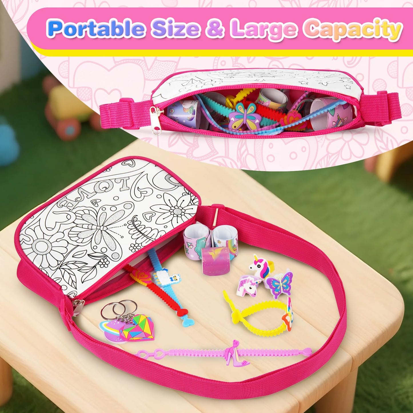 Ambesi Coloring Handbag, Color Your Own Bag, DIY Party Graffiti Bag with 12 Color Pens, Arts and Crafts Kit, Gift for Girls (Rai