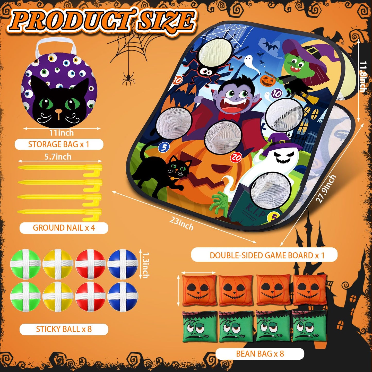 Blosssound Halloween Bean Bag Toss Games Set Double-Sided Foldable Dart Board With Sticky Balls Halloween Party Games For Family