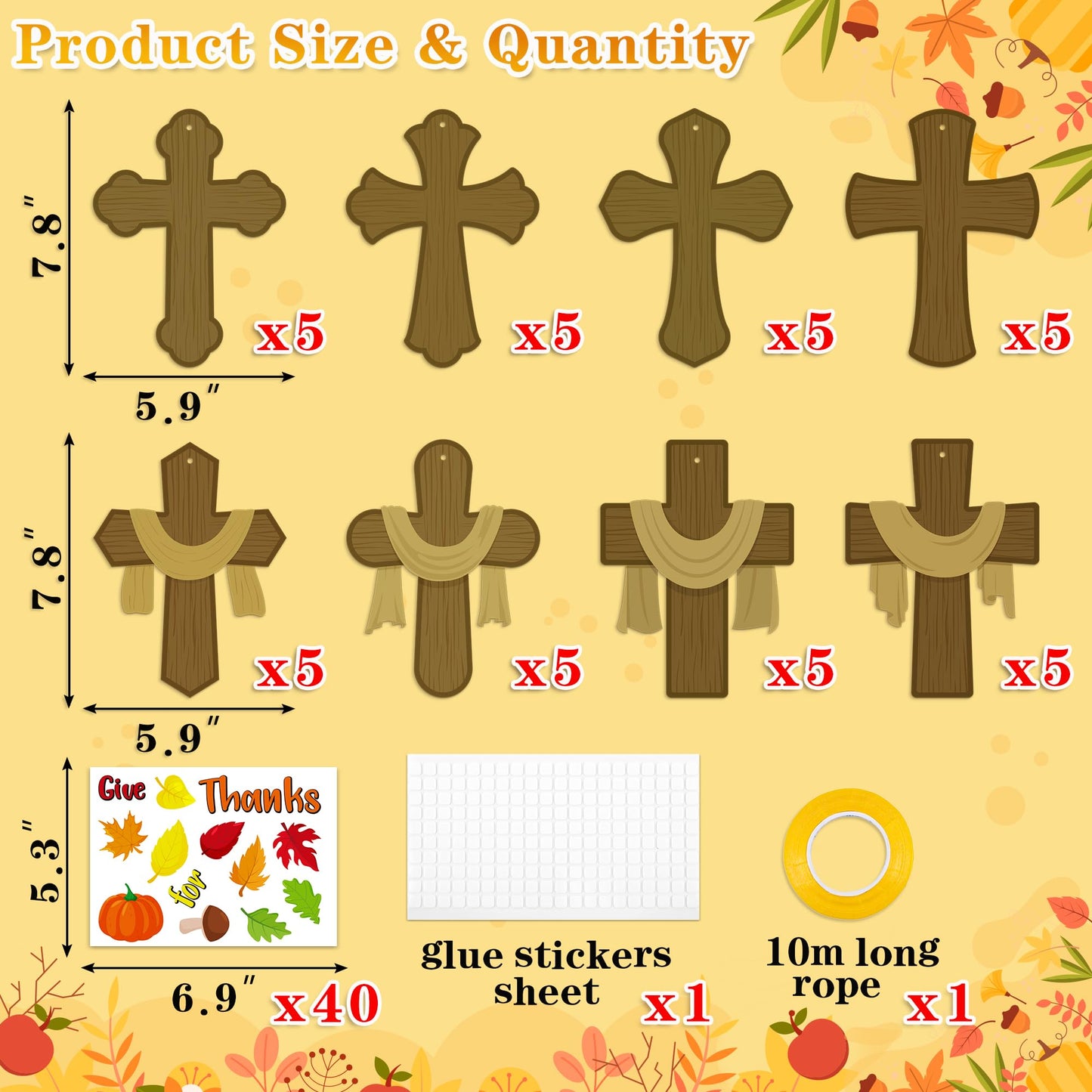 40Sets Thanksgiving Crafts for Kids Christian Fall Cross Hanging Decorations Religious Classroom Sunday Activity Autumn Church P